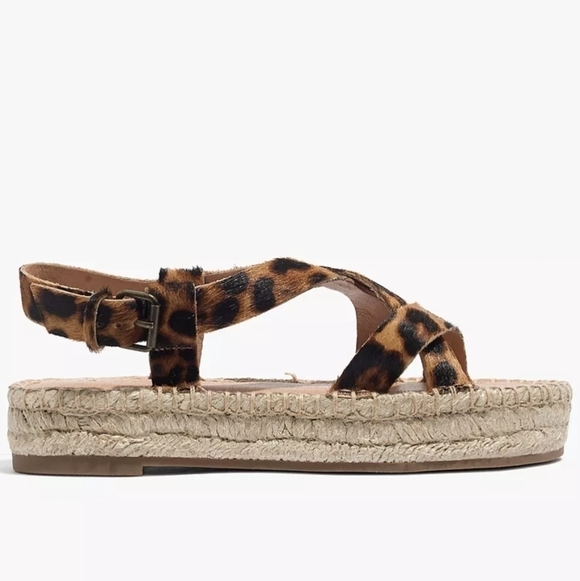 NEW Madewell The Malia Espadrille Leopard Calf Hair Sandals shoes sz 10M - Picture 2 of 16